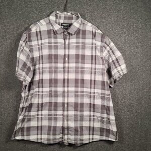 Claiborne Stretch Men's Short Sleeve Button Down 2XL Shirt Gray and White Plaid